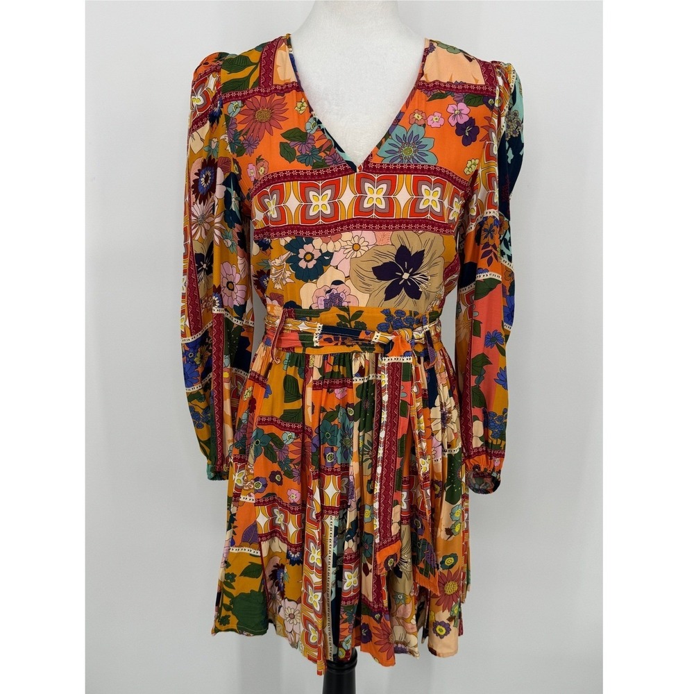 LaRoque Emma Dress Size Medium Coral Cabo Floral Patchwork Boho Mini Retro Mod - Picture 3 of 11